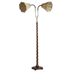 Swedish Designer, Floor Lamp, Brass, Fabric, Wood, Sweden, 1930s