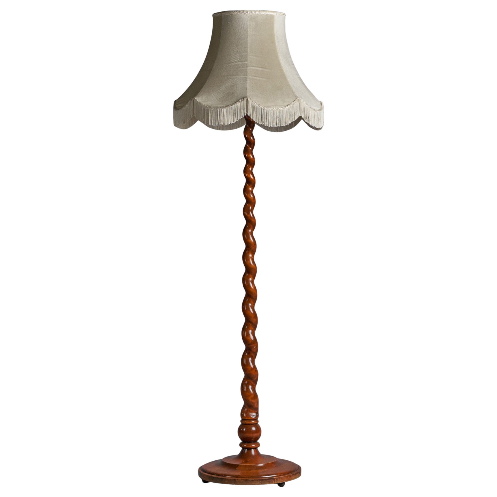 Swedish Designer, Floor Lamp, Wood, Velvet, Sweden, 1930s For Sale