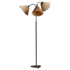 Danish Designer, Floor Lamp, Brass, Paper, Metal Denmark, 1940s