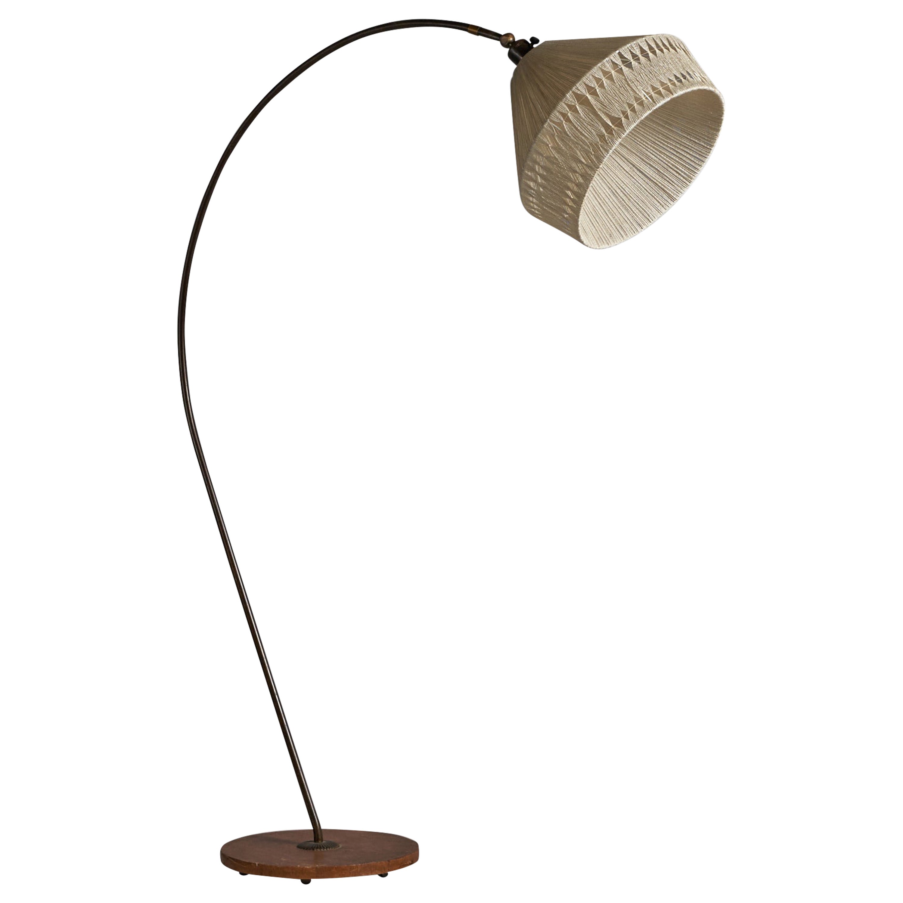 Swedish Designer, Floor Lamp, Brass, Oak, Sweden, 1940s For Sale