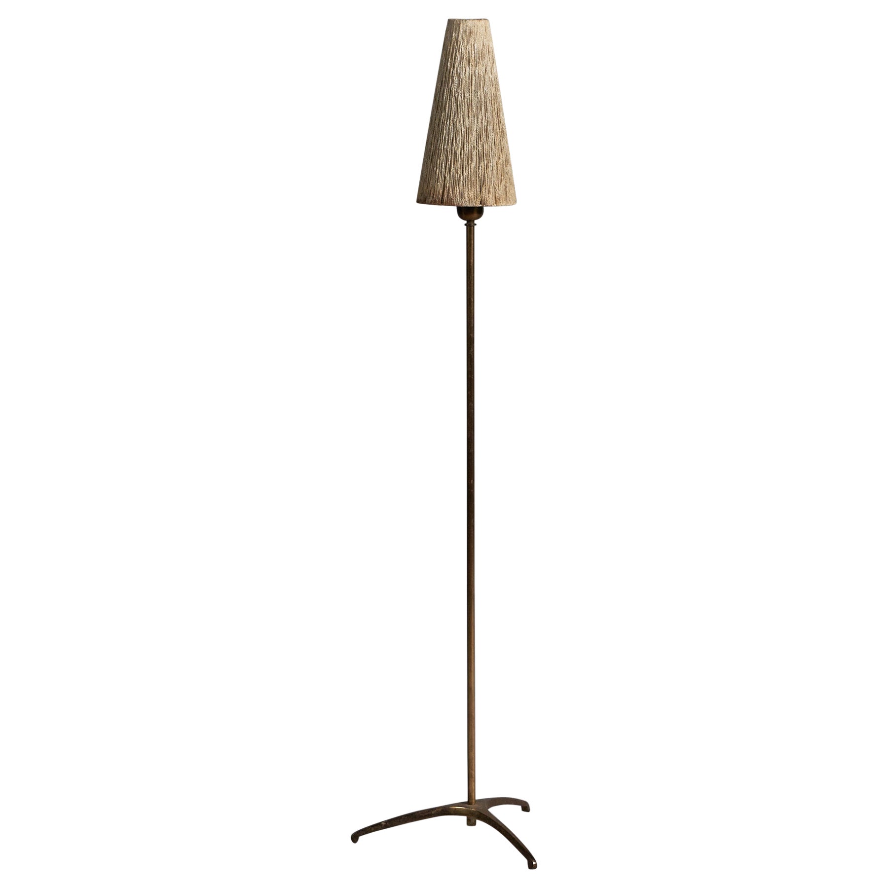 ASEA, Floor Lamp, Brass, Fabric, Sweden, 1940s For Sale