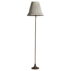 Vintage Swedish Designer, Adjustable Floor Lamp, Brass, Fabric, Sweden, 1930s