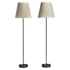 Vintage Swedish Designer, Floor Lamps, Brass, Paper, Sweden, 1950s