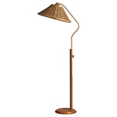 Retro Solbackens Svarveri, Floor Lamp, Pine, Bamboo, Rattan, Sweden, 1970s