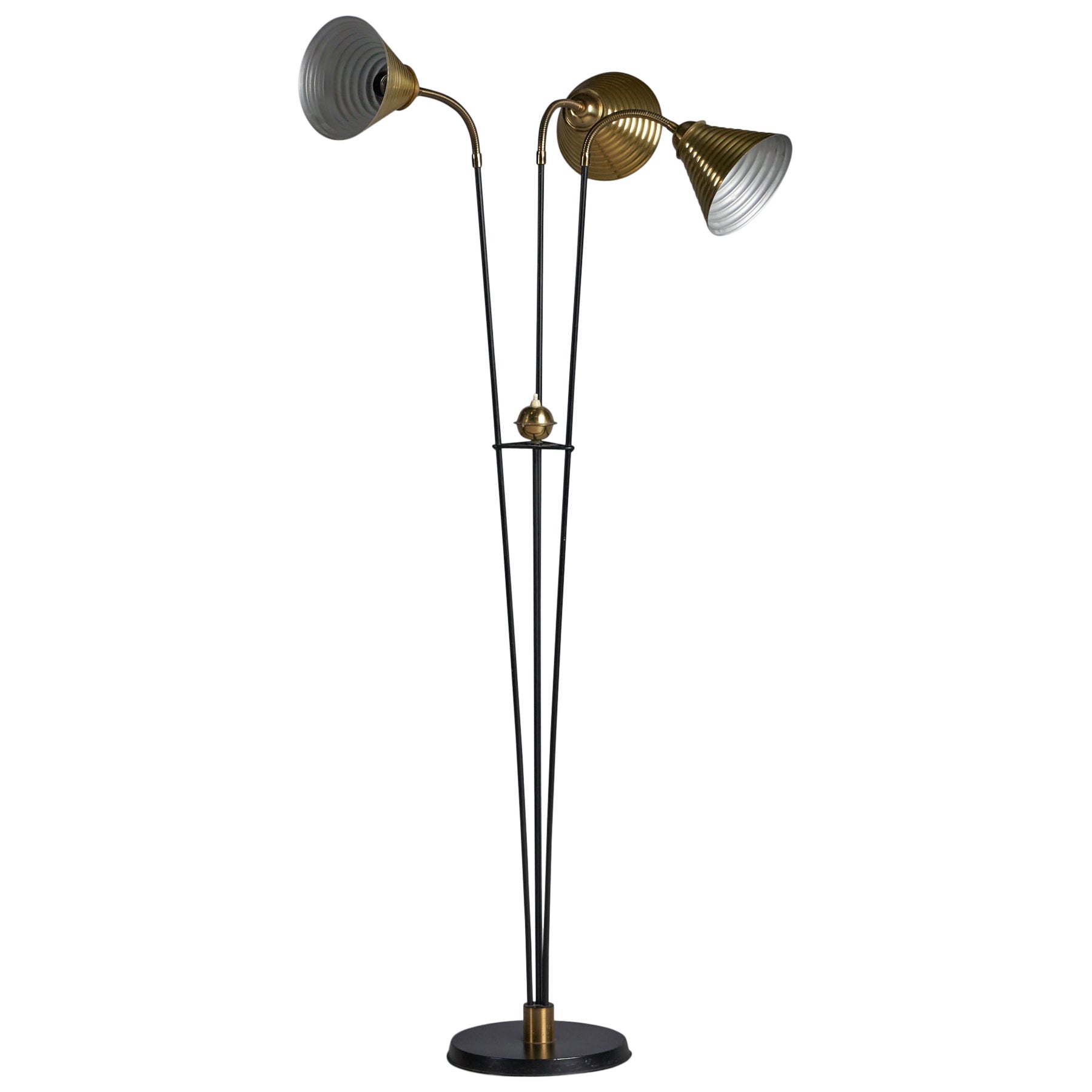 Swedish Designer, Floor Lamp, Brass, Metal, Sweden, 1950s For Sale