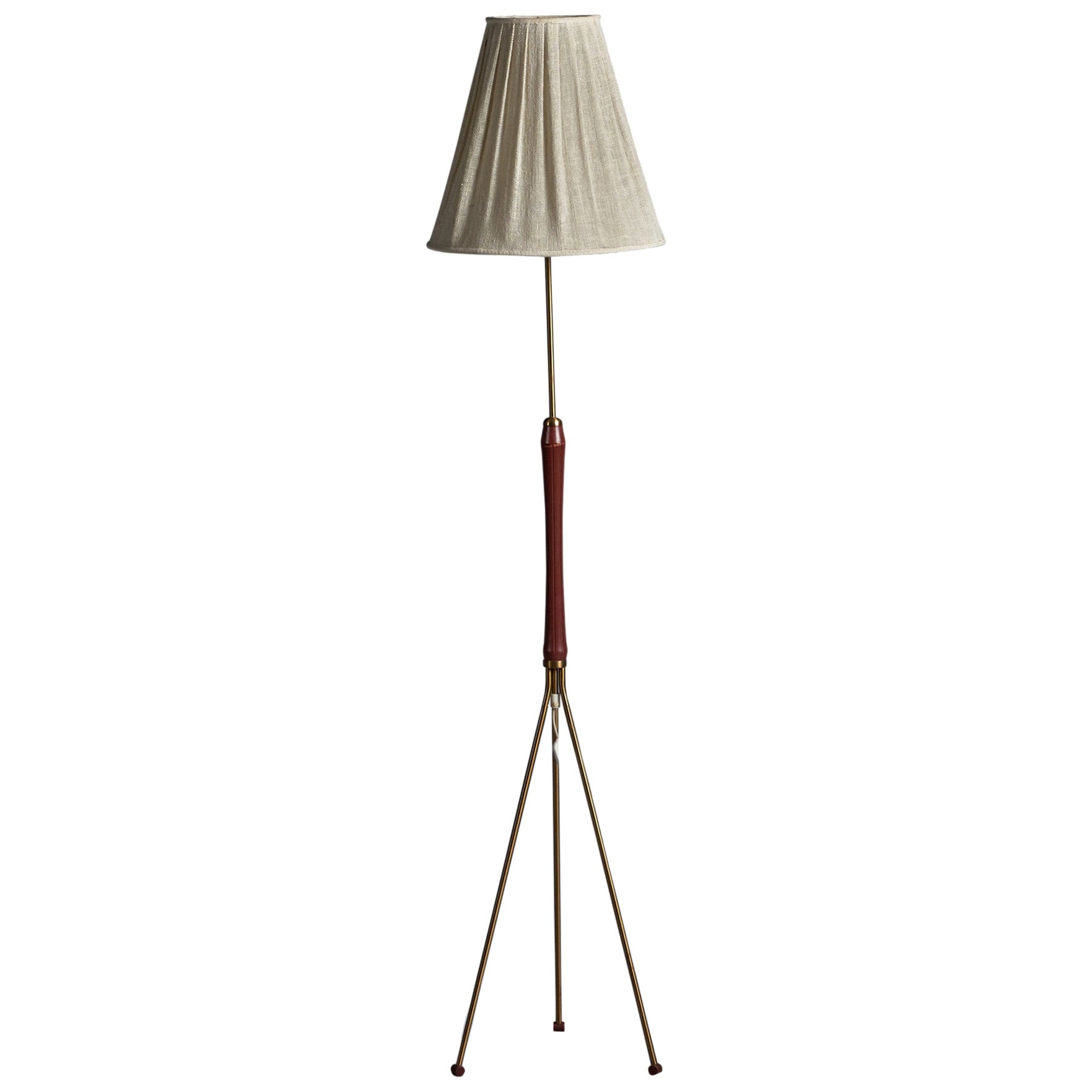 Swedish Designer, Floor Lamp, Brass, Plastic, Fabric, Sweden, 1960s For Sale
