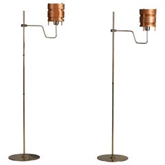 Hans-Agne Jakobsson, Floor Lamps, Brass, Pine, Sweden, 1970s