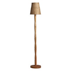 Swedish Designer, Floor Lamp, Oak, Rattan, Sweden, 1970s