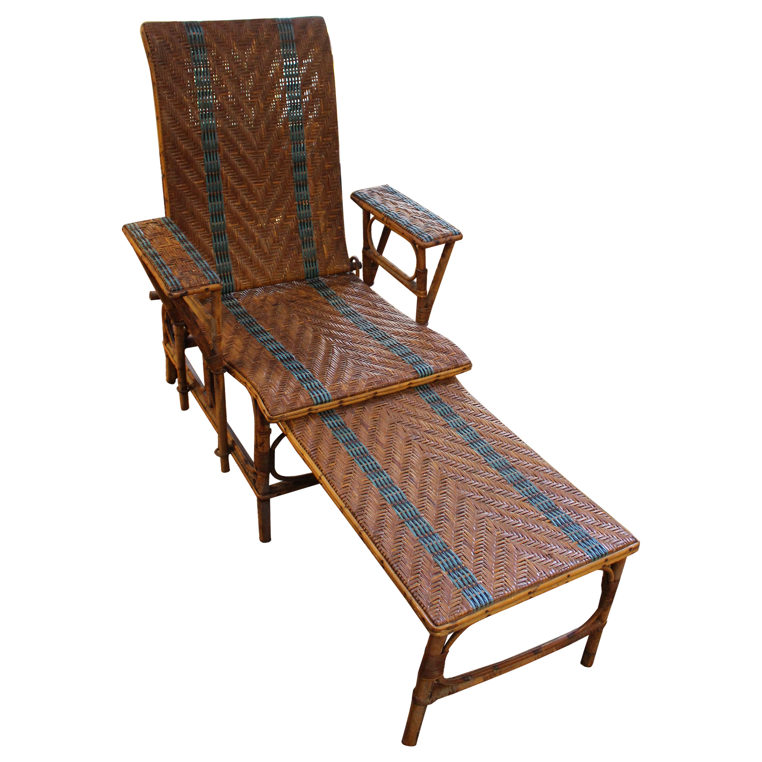 Rattan Chaise Lounge with Chevron Design For Sale