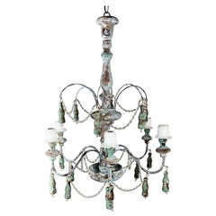  Aqua Painted Italian Six Light Chandelier by MLA