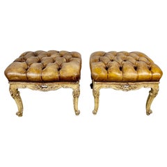 Pair of French Leather Tufted Benches