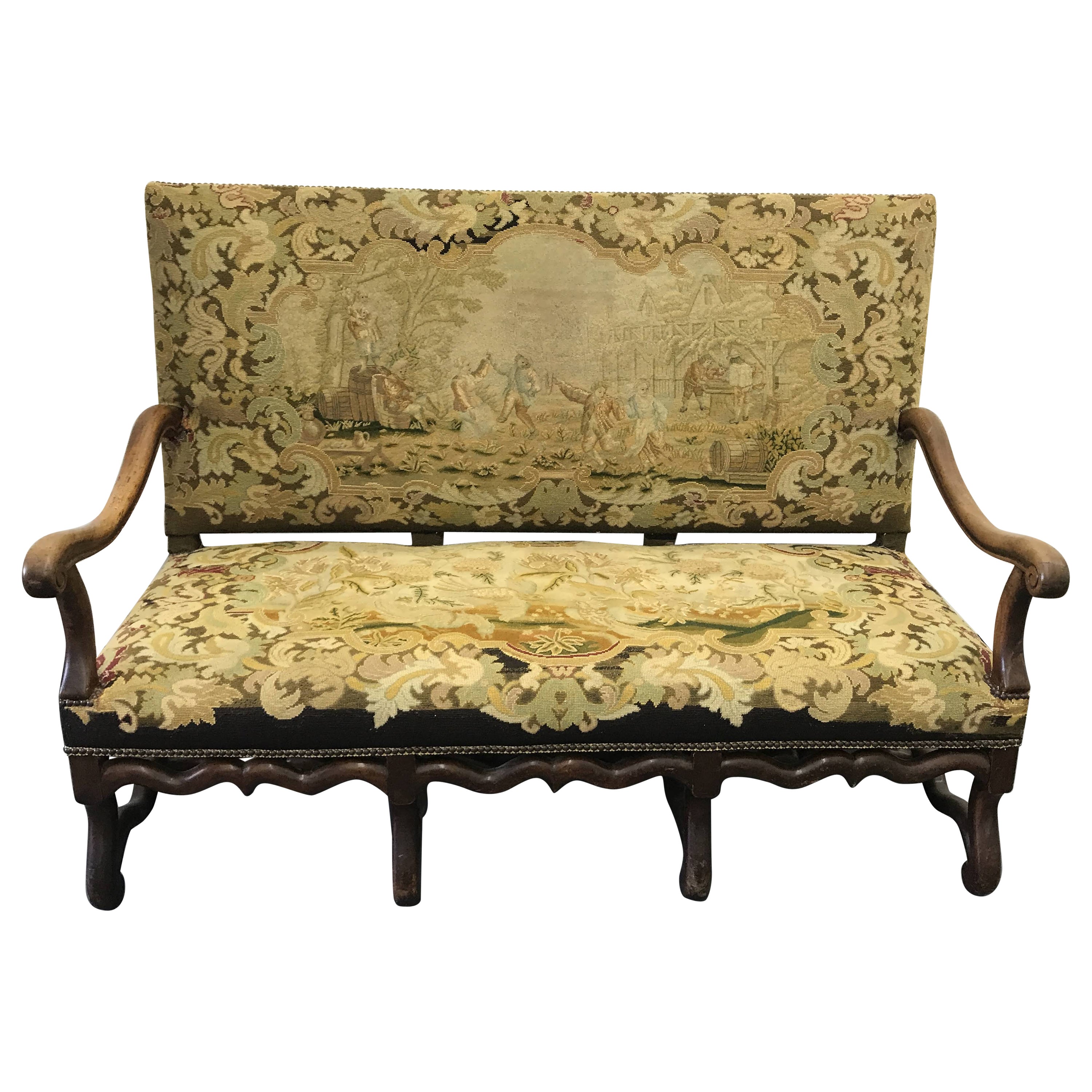 Antique 19th Century French Needlepoint and Petit Point Sofa Loveseat For Sale