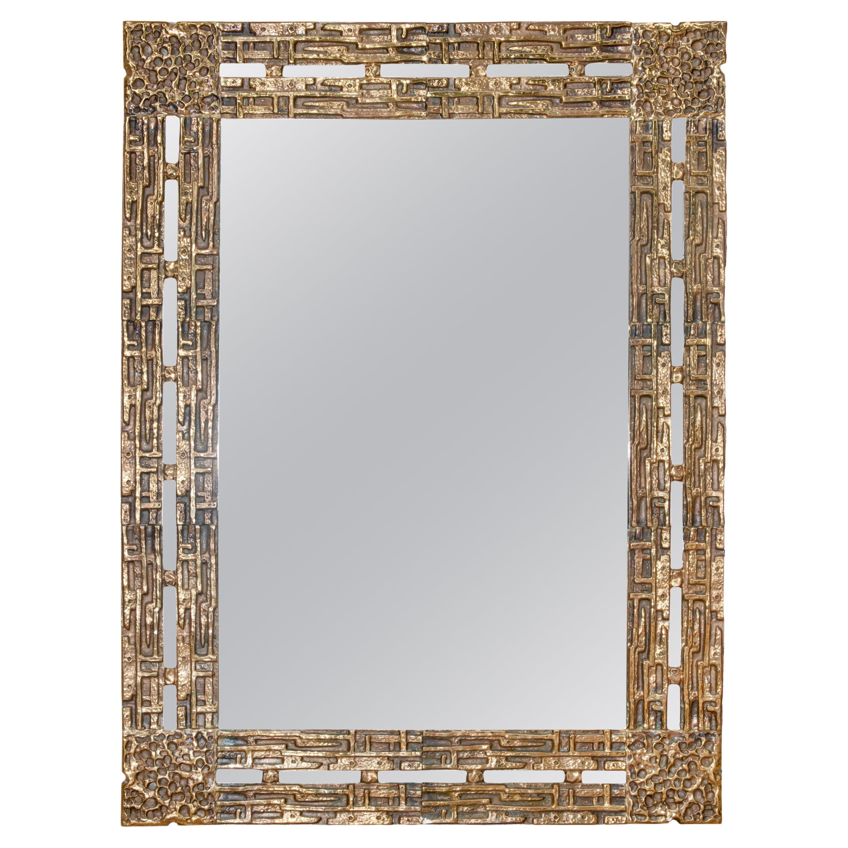 Vintage Brass Square Mirror by Luciano Frigerio, italian production, 1960s For Sale