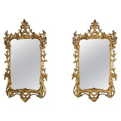 Pair of Large Antique Chippendale Design Giltwood Mirrors