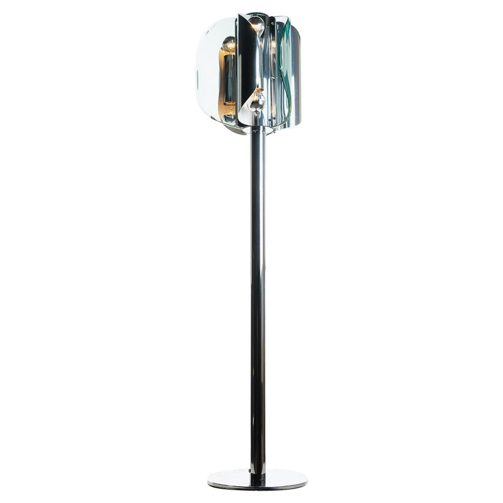 1960s Glass & Chrome Floor lamp Attributed to Max Ingrand for Fontana Arte 