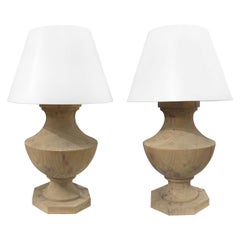 20th Century French Pair of Large Vintage Walnut Table Lamps