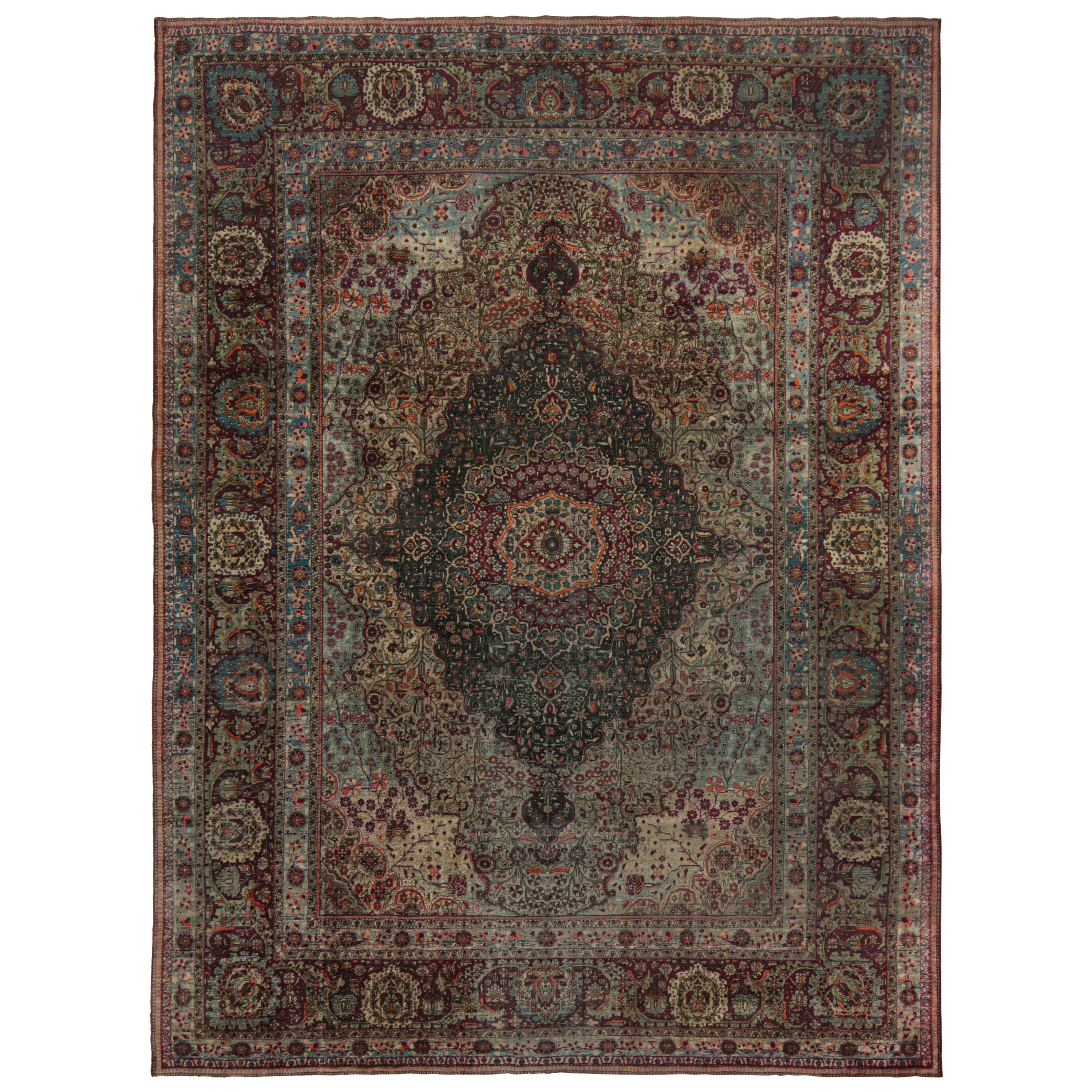 Antiker persischer Mohtashem Kashan-Teppich mit Blumenmedaillons im Angebot