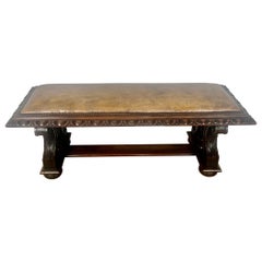 Leather Upholstered English Bench w/ Egg & Dart Detail