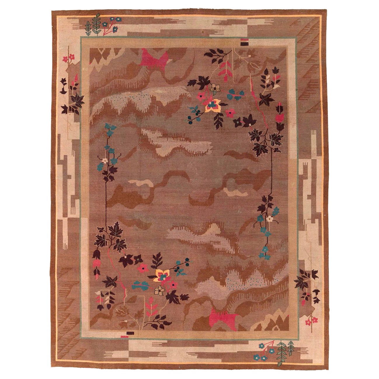 Early 20th Century Handmade Chinese Art Deco Room Size Carpet For Sale