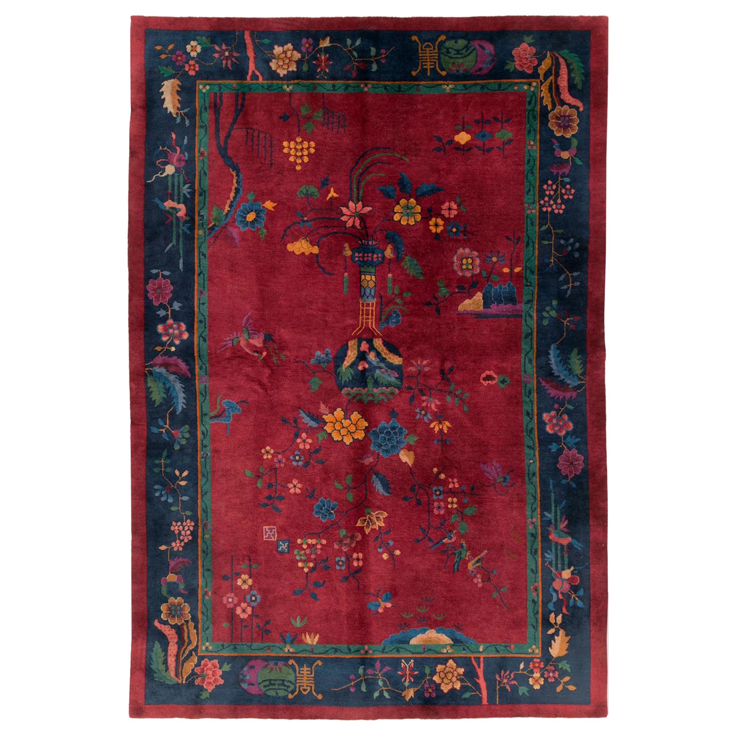 Mid-20th Century Handmade Chinese Art Deco Accent Carpet For Sale