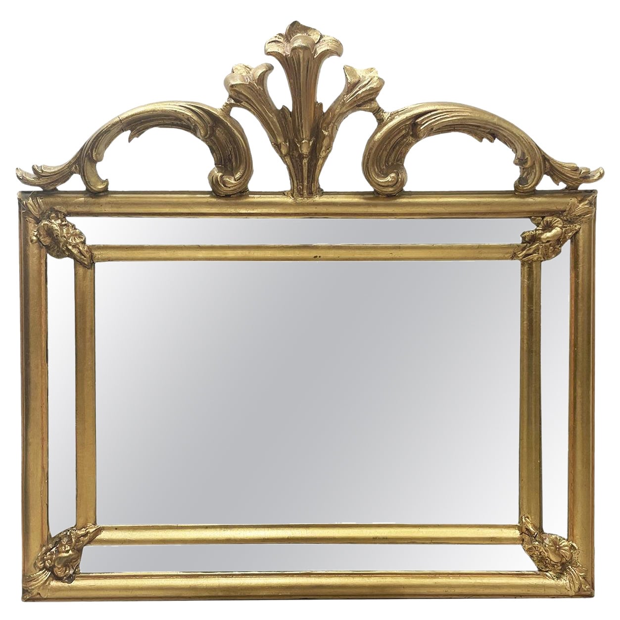 19th Century French Antique Gilded Pinewood Wall Glass Mirror