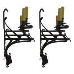 Vintage Pair Of 19th Century French Wrought Iron Sconces