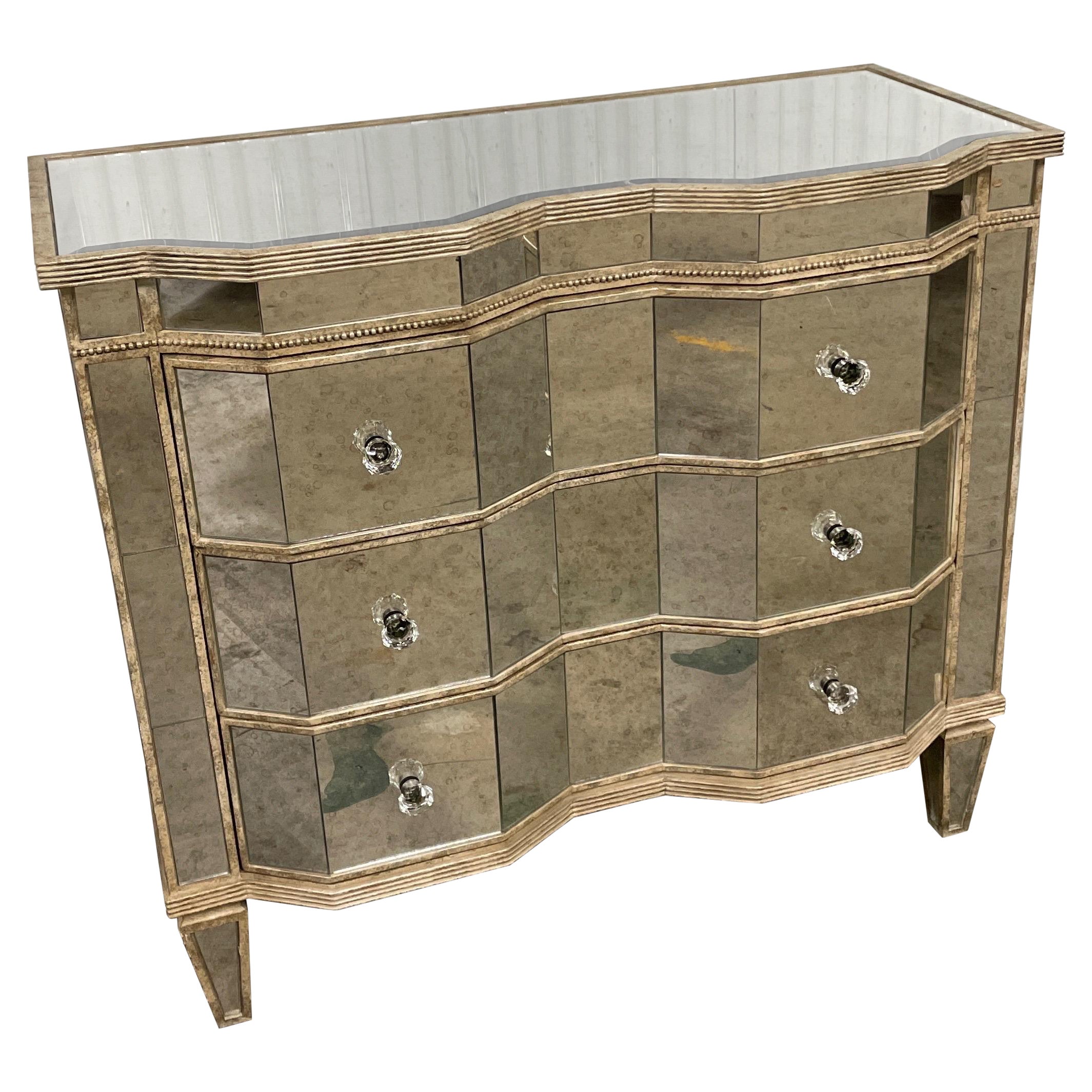 Hollywood Regency Style Three Drawer Mirrored Dresser For Sale