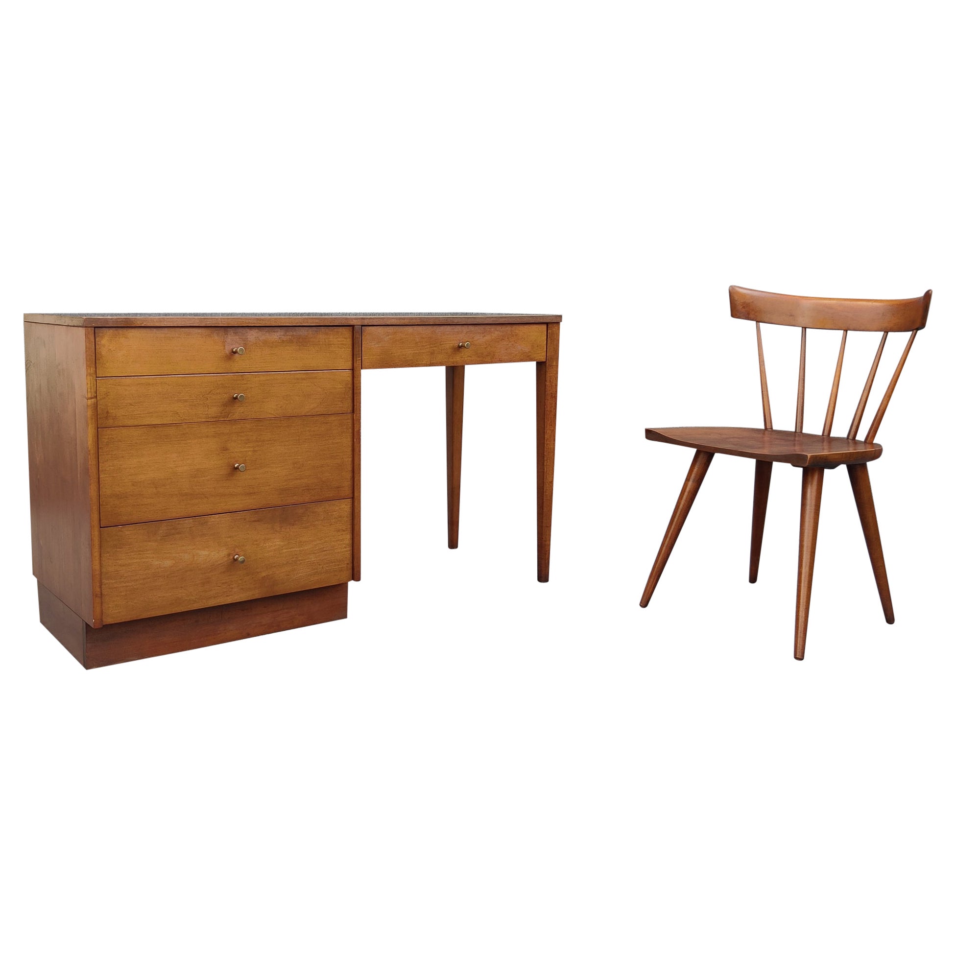 Paul McCobb for Winchendon Walnut Stain Maple #1560 Desk & Spindle Chair  For Sale