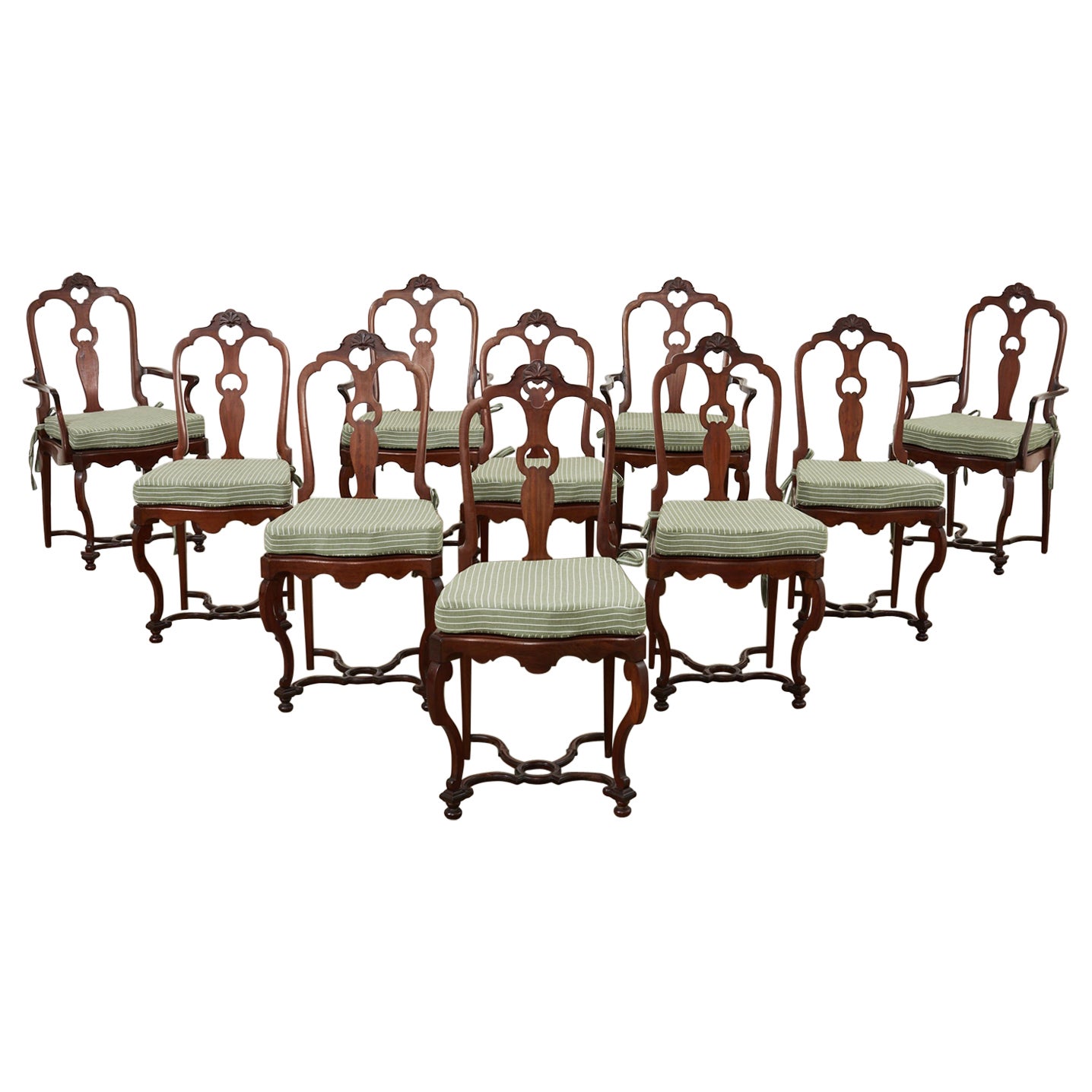 Set of Ten English Chippendale Style Mahogany Dining Chairs  For Sale