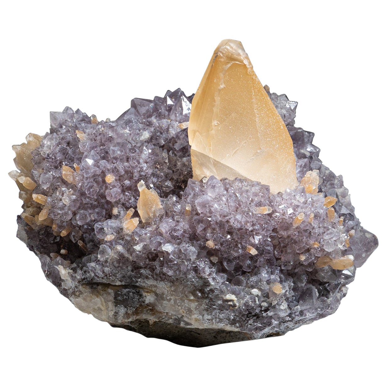 Calcite on Amethyst cluster From San Eugenio, Artigas Dept., Uruguay