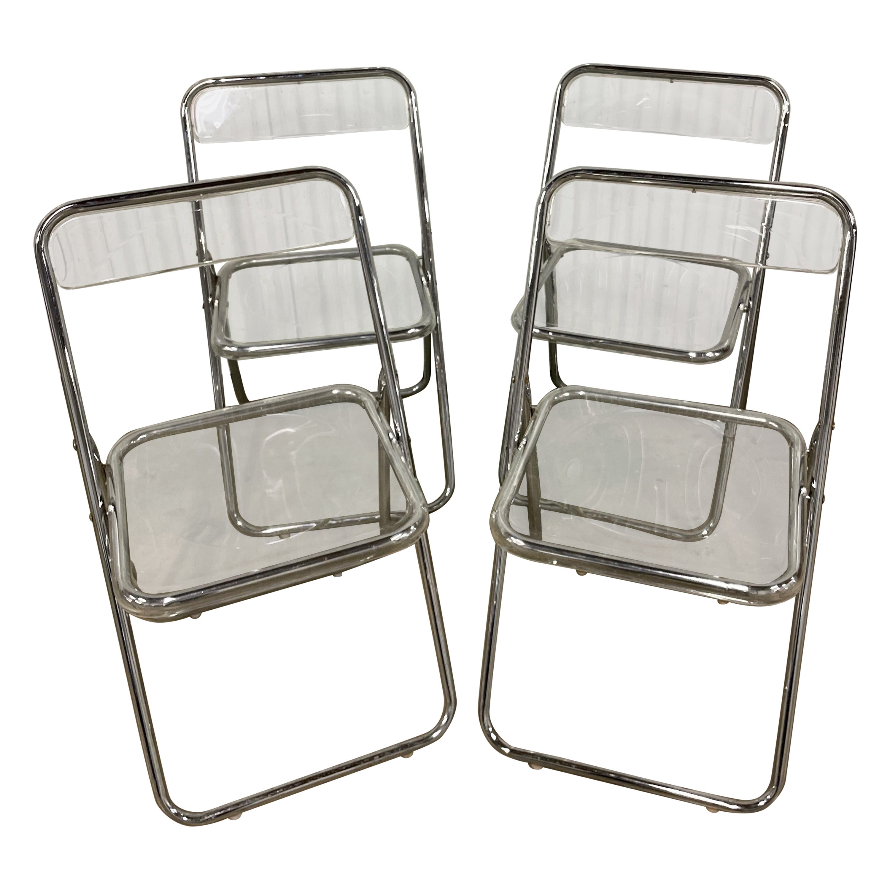 Set of Four Lucite Mid Century Folding chairs For Sale