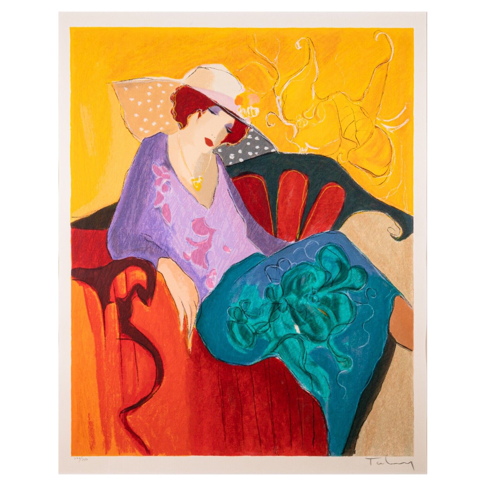 Itzchak Tarkay Seated Lady in Purple Signed Contemporary Serigraph 296/350 F For Sale