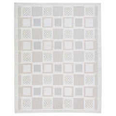 Handmade Modern Swedish Style Geometric Wool Rug In Light Gray 