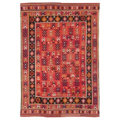 Antique Early 20th Century Handmade Turkish Flatweave Kilim Large Carpet