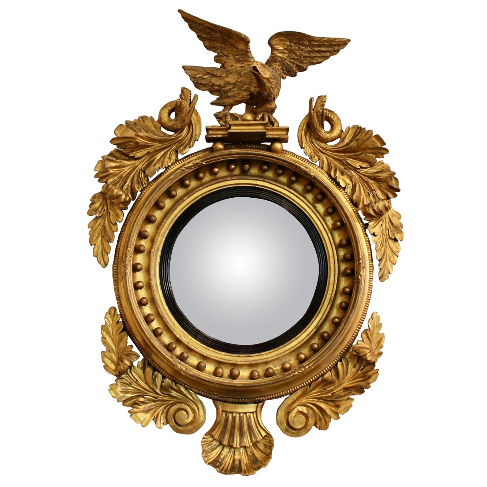 Regency Convex Giltwood Mirror With Eagle And Sea Serpents For Sale