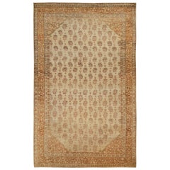 Oversized Antique Agra Rug in Gold with Floral patterns