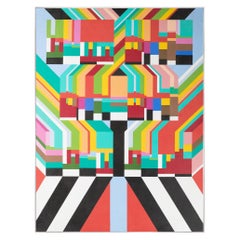 Multi-colored 1980's Geometric Painting by Carol Coover-Grubbs