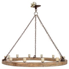 Rustic Oak & Iron Chain 12 Light Chandelier