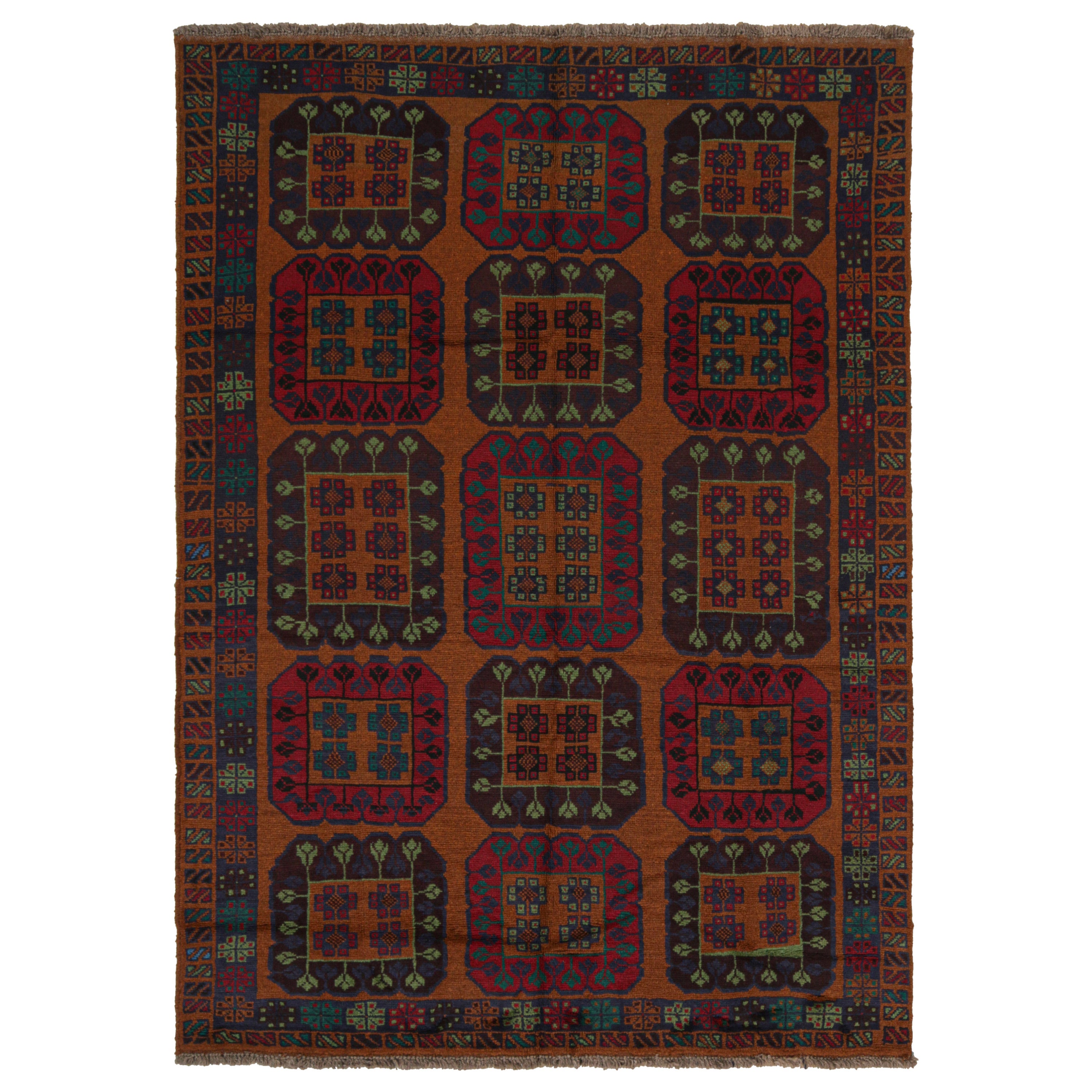 Rug & Kilim’s Afghan Baluch Tribal Rug in Rust with Red and Teal Medallions For Sale