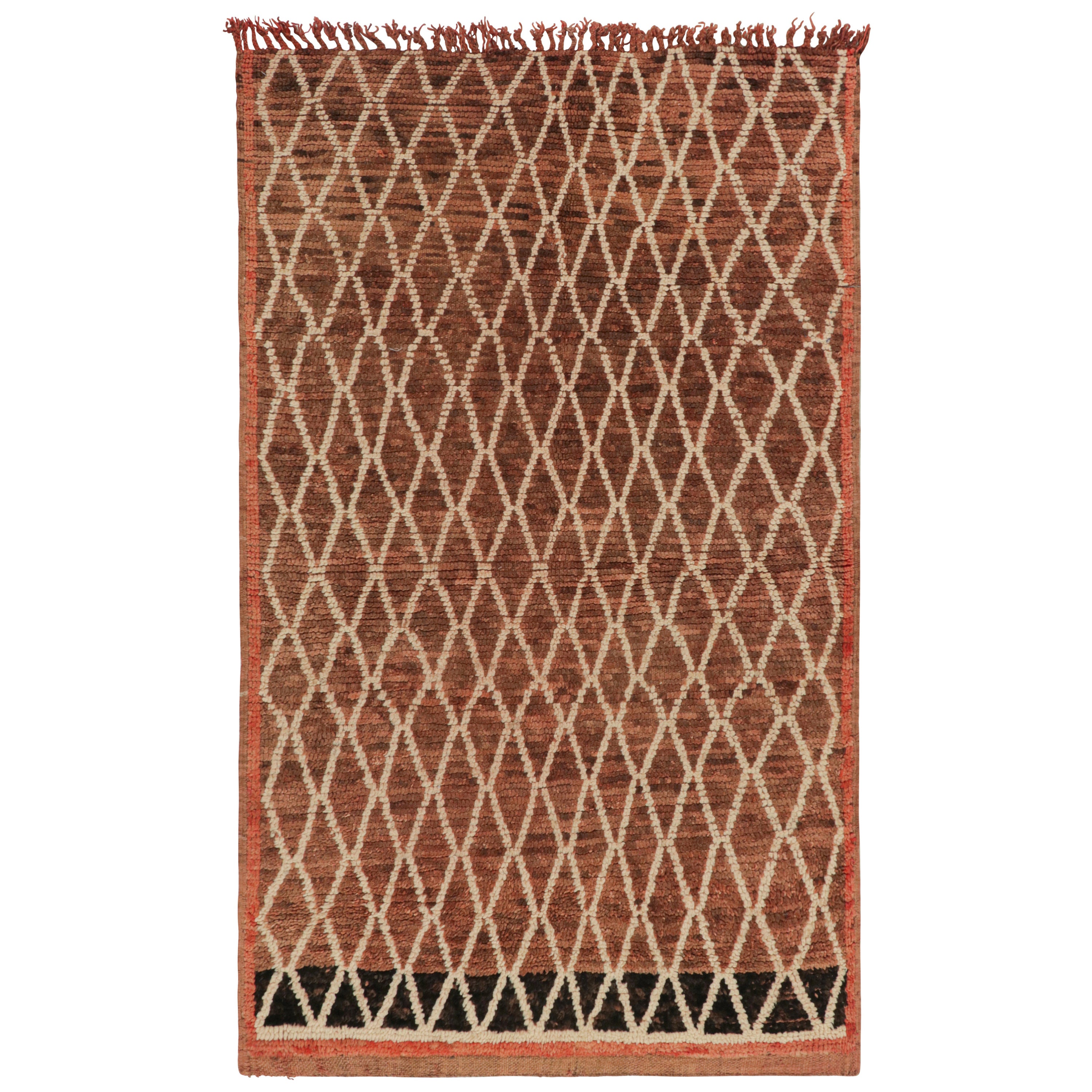 Antique Azilal Moroccan Rug in Brown with Beige Lozenge Pattern from Rug & Kilim For Sale