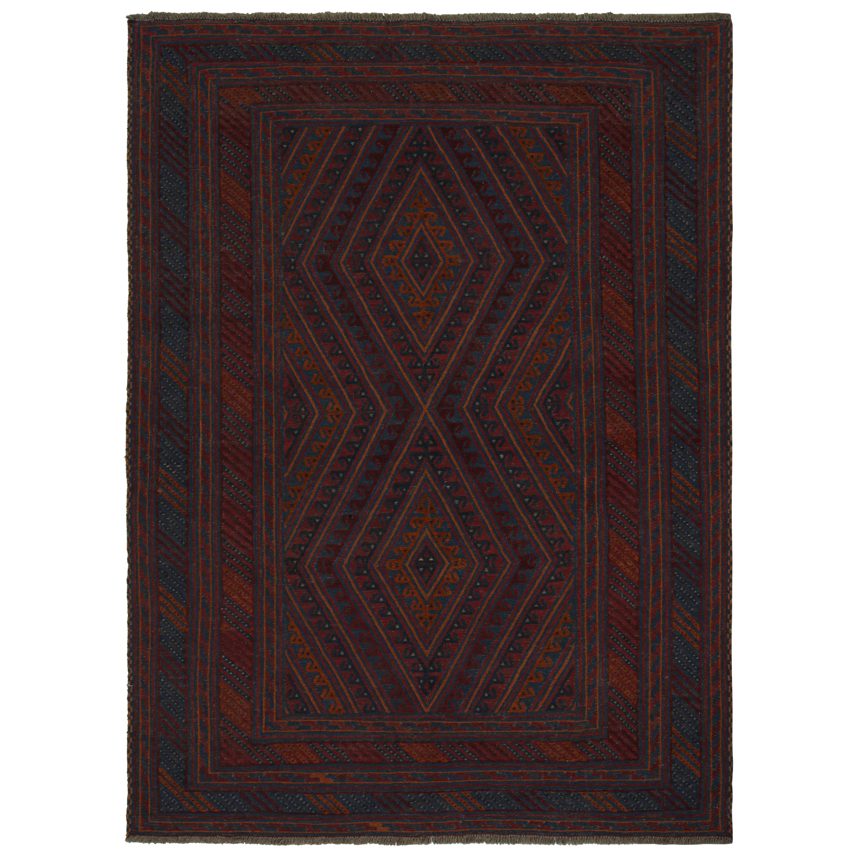 Vintage Tribal Rug with Red, Orange & Blue Geometric Pattern, from Rug & Kilim For Sale