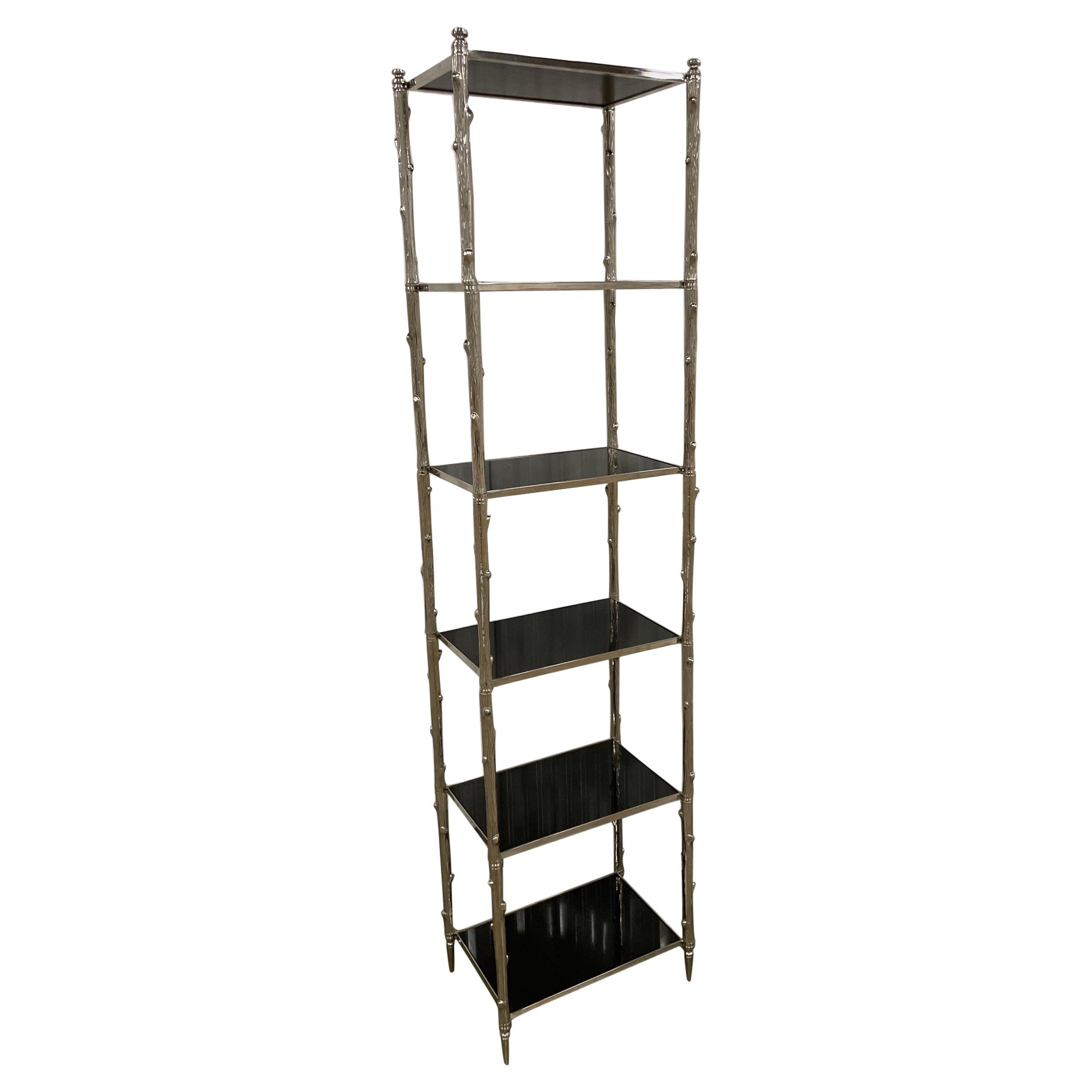 Faux Bois Twig Style Nickel Plated Etagere For Sale