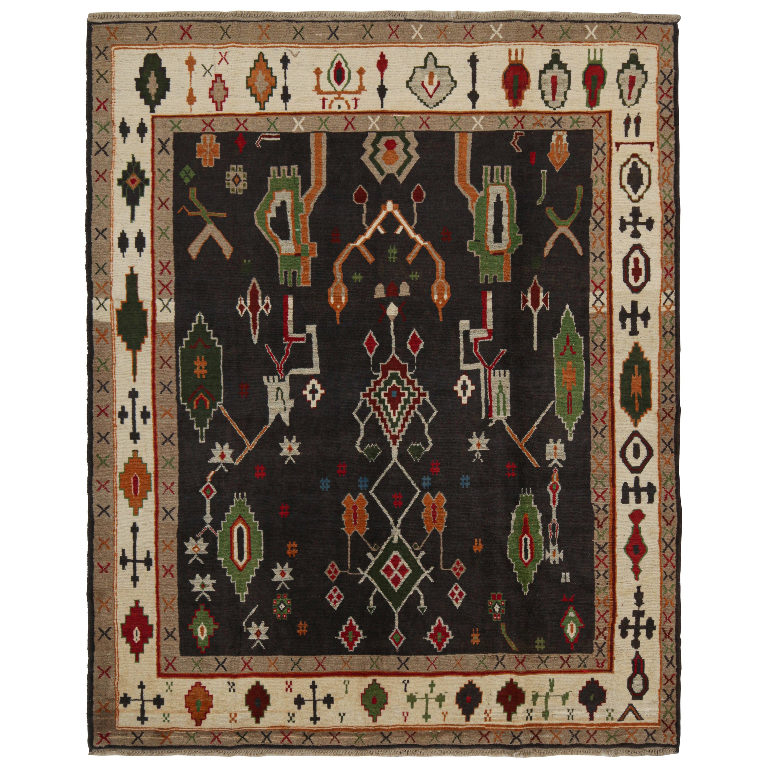 Rug & Kilim’s Oushak Style rug in Black with Colorful Geometric Patterns For Sale