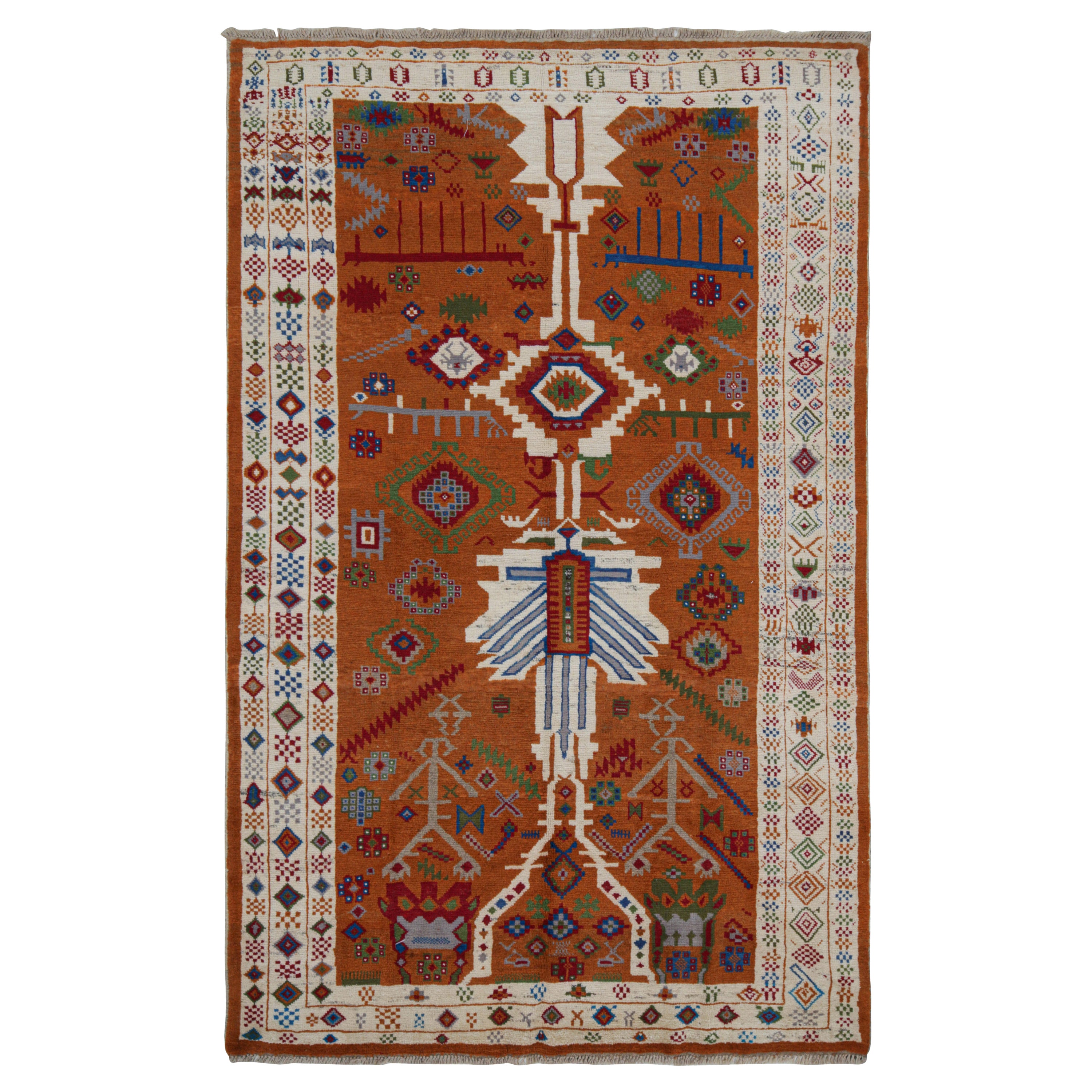 Tapis de style Oushak de Rug & Kilim en orange et blanc avec motifs géométriques en vente