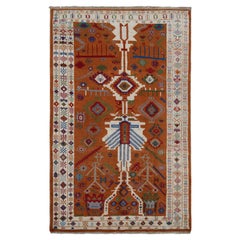 Tapis de style Oushak de Rug & Kilim en orange et blanc avec motifs géométriques