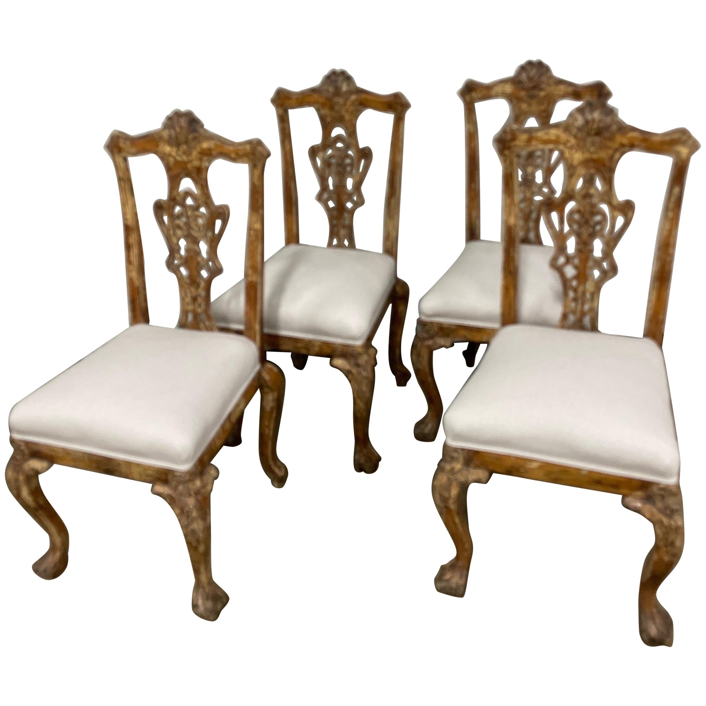 Vintage set of Four Chippendale Style Ball & Claw Foot Side Chairs For Sale