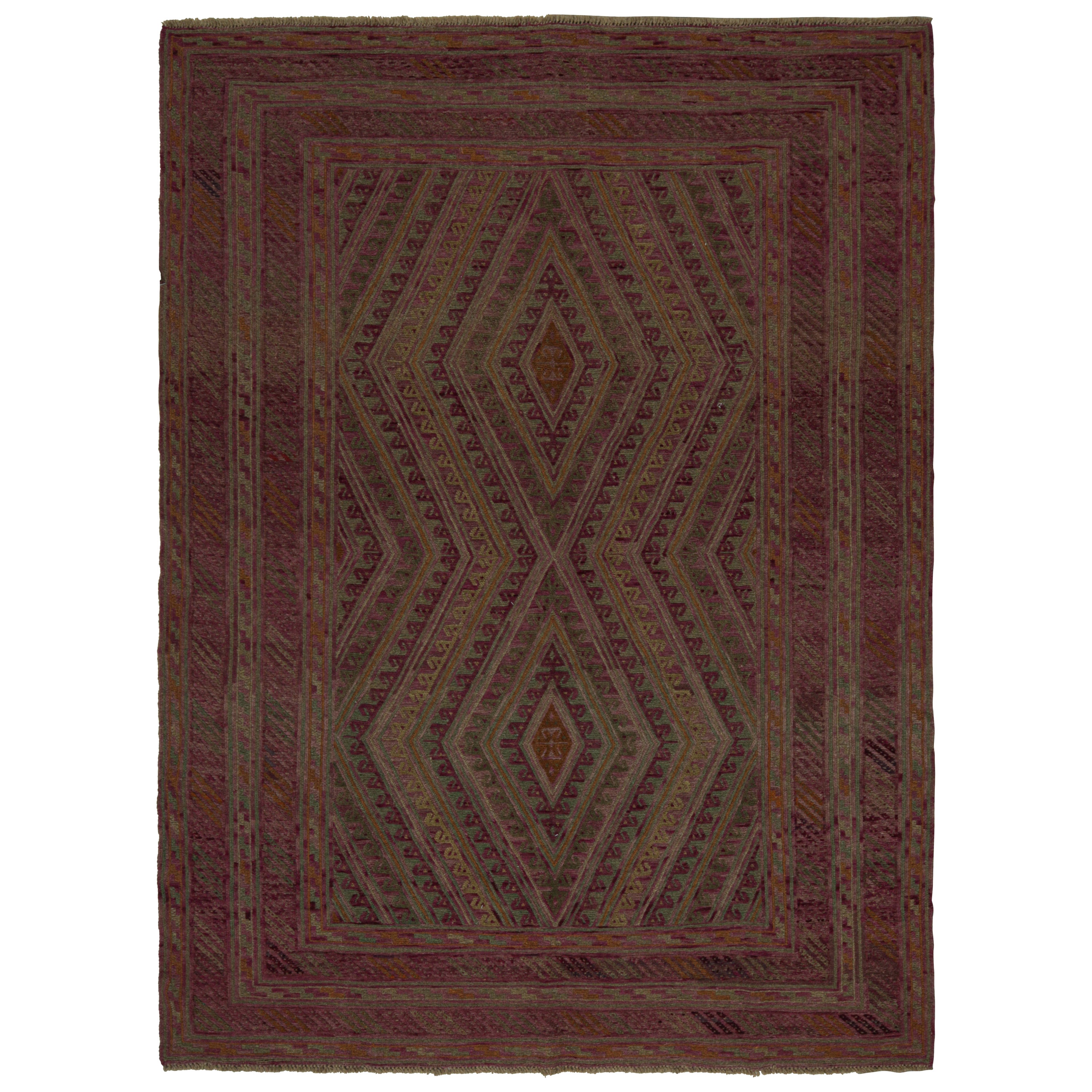 Vintage Mashwani Stammes-Teppich in Purple Rust Geometrische Muster, von Rug & Kilim