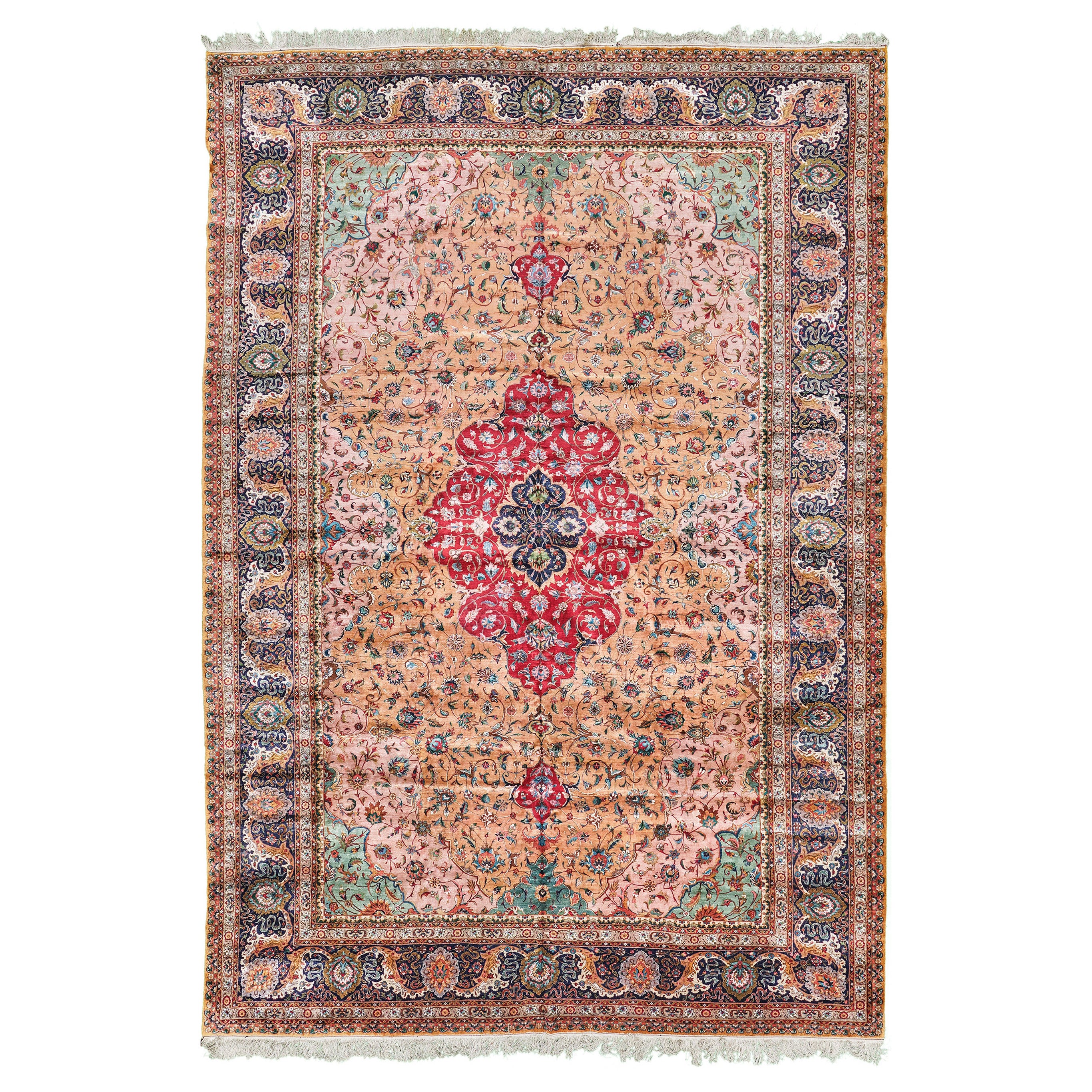 Fine Persian Silk Tabriz Rug 29227 For Sale