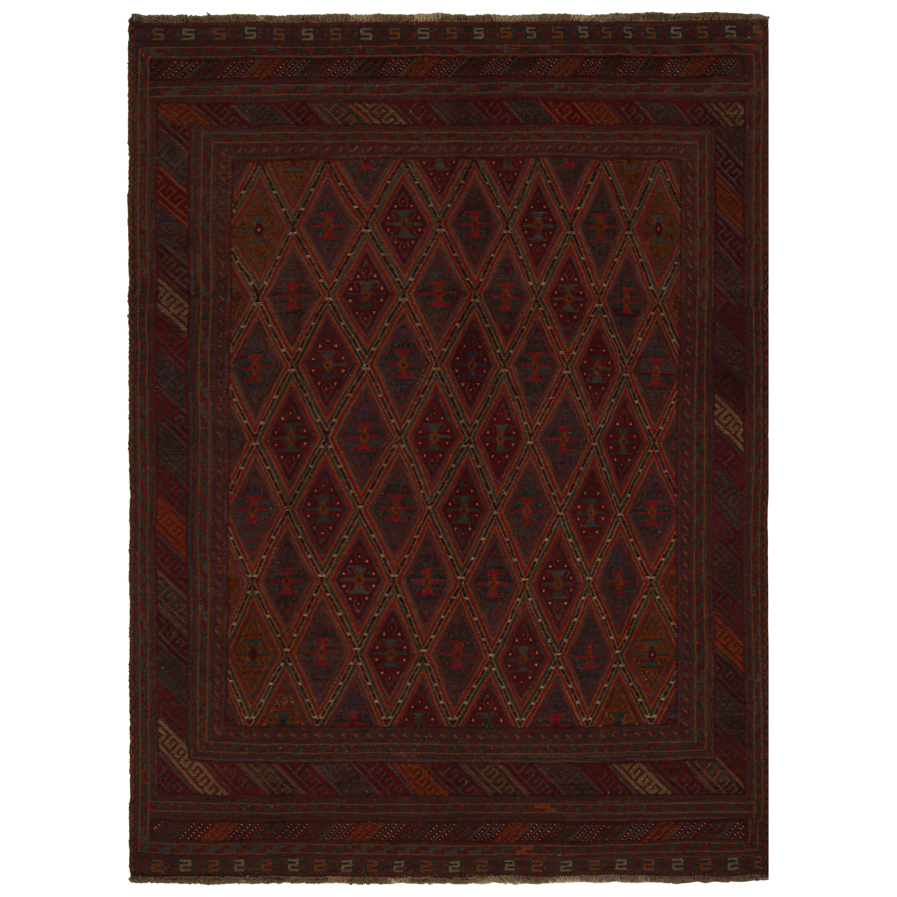 Rug & Kilim’s Afghan Baluch Tribal Rug in Red with Colorful Geometric Patterns For Sale