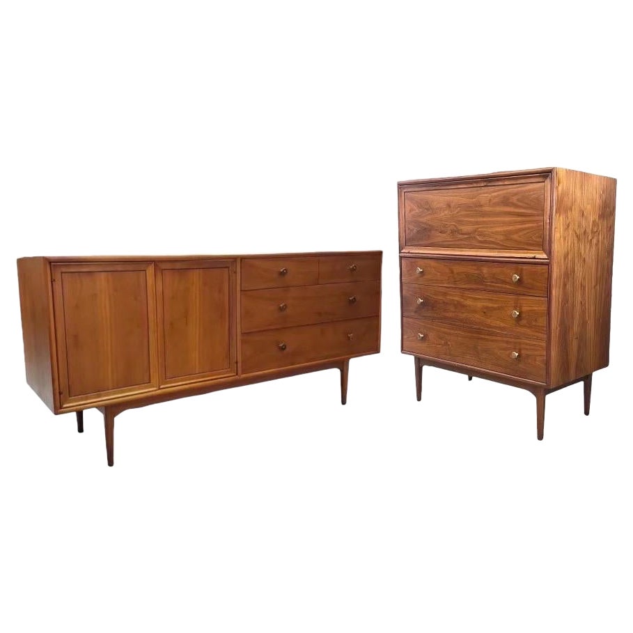 Vintage Mid Century Modern Drexel Declaration Dresser Set . Sold Walnut For Sale